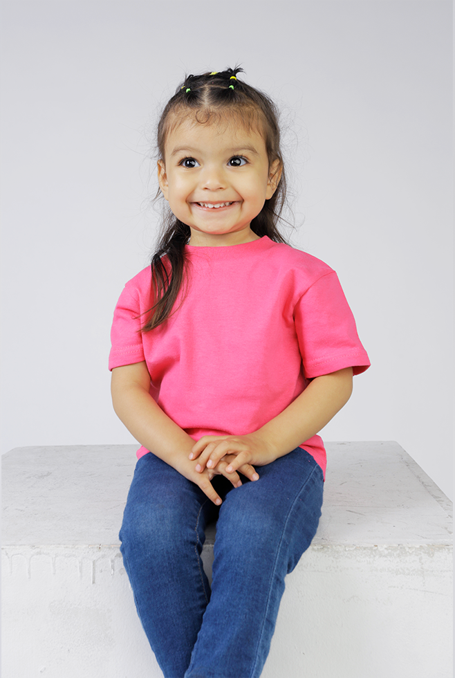 An infant wearing Suna Cotton® Hot Pink Infant Tee 